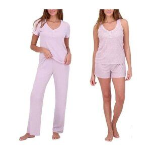 NWT Live 2 Lounge Women's L 4-Piece Pointelle Lounge Set Pink Purple C0457